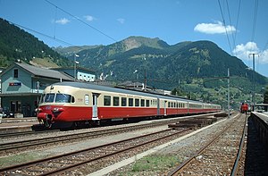 Restored TEE train at Airolo station in 2003