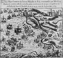 The French royal fleet captures the Ile de Re, a Huguenot stronghold Soubise 12 15 Septembre 1625.jpg