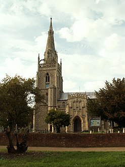 Saint Mary's Church, Woolpit — the tower and spire are Phipson's