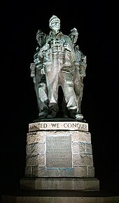 The Commando Memorial unveiled in 1952 in Scotland is dedicated to the British Commandos of the Second World War. The Commando Memorial by night.jpg