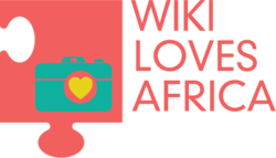 로고: "위키 러브 아프리카" 텍스트 외에 직소 퍼즐 조각에 케이스에 담긴 하트.