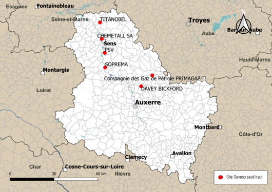 Carte des sites « Seveso seuil haut ».