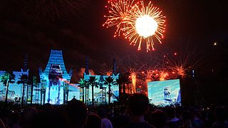 An AT-AT battle sequence showcasing the conjunction between projection mapping and pyrotechnics