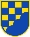 von Gold und Blau in vier Reihen mit zehn (4:3:2:1) Plätzen geschacht (Wappen von Spielberg)