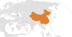 মানচিত্র Armenia এবং China অবস্থান নির্দেশ করছে