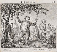 Drunken celebrations by the "Order of Bacchus". Illustration for Carl Michael Bellman's Bacchi Tempel, 1783, engraved by Johan Fredrik Martin[5]