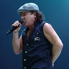 Brian Johnson performing in St. Paul, Minnesota in 2008 during the Black Ice World Tour.