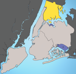 Localização do Bronx (em amarelo).