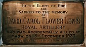 Lieutenant David Carol Flower Lewis of the Royal Artillery was killed accidentally in December 1930