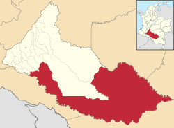 Location of the municipality and town of Solano in the Caquetá Department of Colombia.