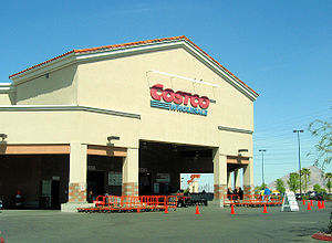 Entrance of a typical Costco warehouse club.