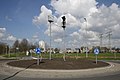 Art on the roundabout with the city in the background