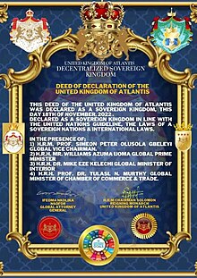 United Kingdom of Atlantis Independence Deed Declaration in the presence of the Board of Governors