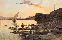 Playa de Málaga al atardecer año 1889 75 x 115 cm