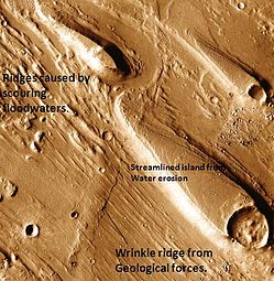 Ознаки ерозії в долині Ares Vallis, знімок із THEMIS