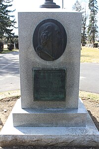 The bronze profile of George Washington originally from the memorial in Monument Cemetery in Philadelphia.[12] It was originally dedicated in 1869 and moved to Lawnview Memorial Park in 1956