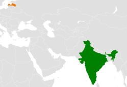 Карта с указанием местоположения Индии и Латвии