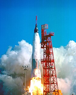 Start einer Atlas-Rakete mit Mercury-Atlas 6 am LC-14.