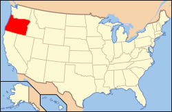 Kort over USA med Oregon markeret