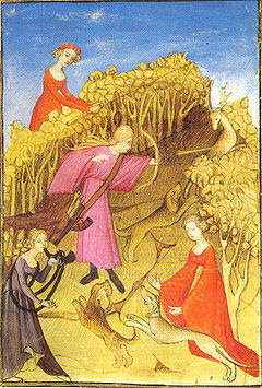 Women performing tasks during the Middle Ages Medieval women hunting.jpg