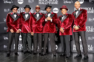 Members of New Edition at the 2024 Rock n Roll Hall of Fame Ceremony. From left to right: Ricky Bell, Bobby Brown, Johnny Gill, Ralph Tresvant, Michael Bivins, and Ronnie DeVoe.