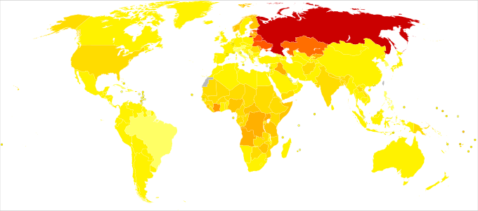 Poisonings world map - DALY - WHO2004.svg