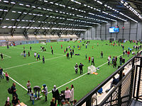 The full-size indoor pitch of Prioritet Serneke Arena.