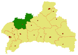 Pružanský rajón (zeleně) na mapě Brestské oblasti