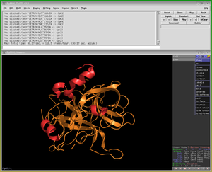 Экземпляр PyMOL с видимым средством просмотра и графическим интерфейсом.