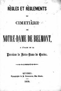 Fabrique du cimetière de Notre-Dame de Belmont, Règles et règlements du cimetière de Notre-Dame de Belmont, 1859    