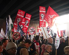 RMT members protest at the 2011 anti-cuts protest in London RMT Protest.jpg