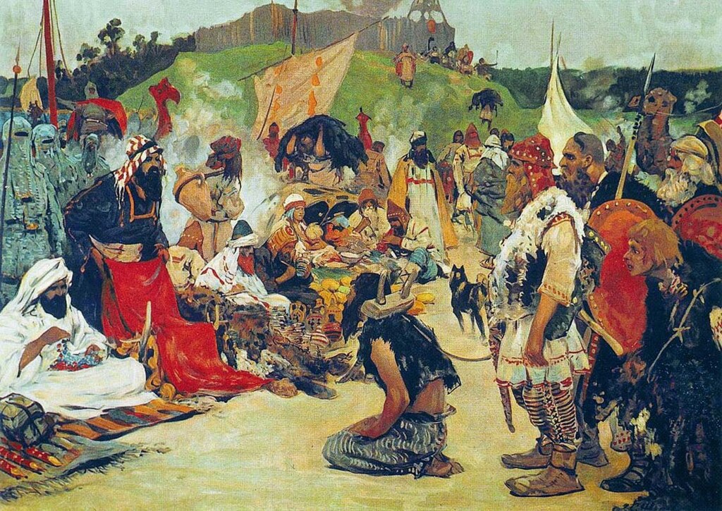 http://upload.wikimedia.org/wikipedia/commons/thumb/3/36/S._V._Ivanov._Trade_negotiations_in_the_country_of_Eastern_Slavs._Pictures_of_Russian_history._%281909%29.jpg/1024px-S._V._Ivanov._Trade_negotiations_in_the_country_of_Eastern_Slavs._Pictures_of_Russian_history._%281909%29.jpg