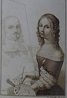 Элизабетта Сирани с портретом отца. Гравюра Луиджи Мартелли с оригинала Элизабетты Сирани.