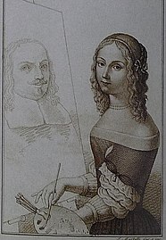 Elisabetta Sirani et son père, c.1665, gravure de Luigi Martelli