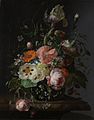 Still life with flowers on a marble slab, by Rachel Ruysch