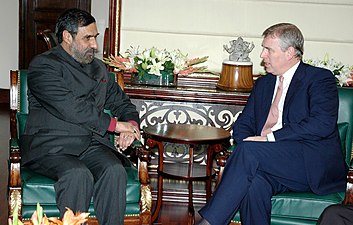 The Prince Andrew, Duke of York, meeting the Union Minister of Commerce and Industry, Shri Anand Sharma, in New Delhi on March 10, 2010