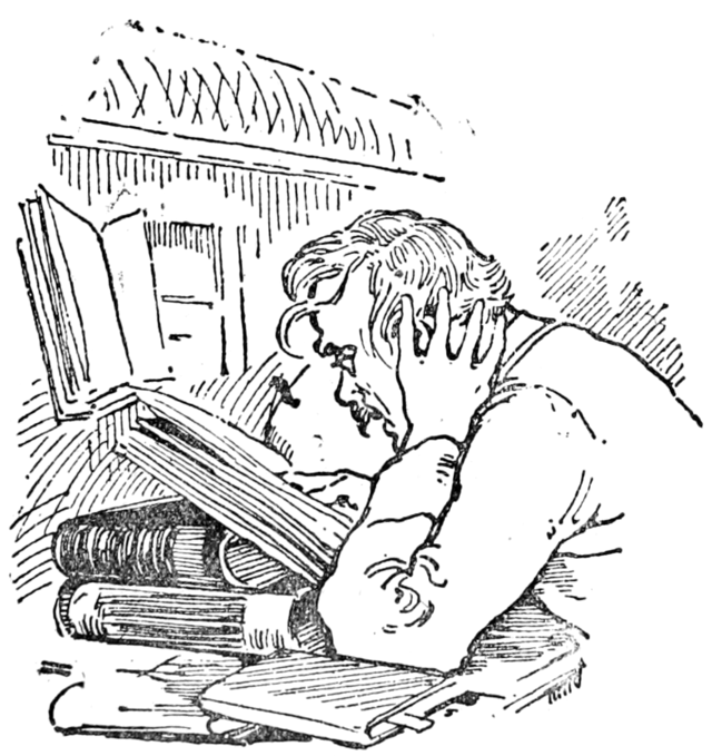 איור מתוך הספר בו נראה אדם שוקד על כתיבת ספר.