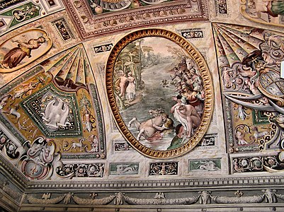 Fresco de teito da segunda sala Tiburtina, con escenas da mitoloxía e da historia romana