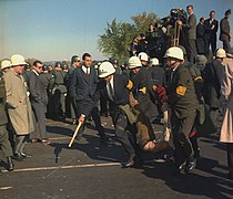 Washington D.C. Anti-Vietnam Demonstration. U.S. Marshals bodily remove one of the protesters during the outbreak of... - NARA - 530620.jpg