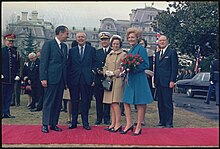 Wilson visiting the White House in January 1970 White House Guards and Military Band members arrayed for the visit of Prime Minister Harold P. Wilson of Great Britain.jpg