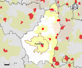Localisation de l'aire d'attraction d'Aubenas dans le département de l'Ardèche.