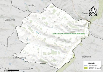 Carte de la ZNIEFF de type 2 sur la commune.