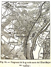 Le mont Valérien sur une ancienne carte d'État-Major (1888). Le pentagone figure la forteresse.