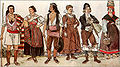 Serie de grabados del siglo XIX sobre trajes regionales españoles. Aragón, León, Galicia, Asturias y Cantabria.