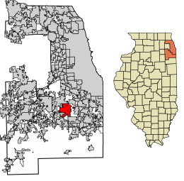 Location of Tinley Park in Cook and Will Counties, Illinois.