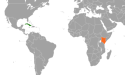 Карта с указанием местоположения Кубы и Кении