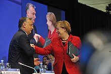 Orban and Angela Merkel, Congress of the European People's Party in Madrid on 21 October 2015 EPP Congress Madrid 2015-10 Orban (6).jpg
