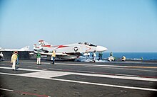 An F-4J for VF-74 preparing to launch from America during her 1972-73 Vietnam deployment F-4Js VF-74 on cat USS America 1972-73.JPEG