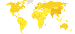 Suicide rates per 100,000 males (left) and females (right). .mw-parser-output .col-begin{border-collapse:collapse;padding:0;color:inherit;width:100%;border:0;margin:0}.mw-parser-output .col-begin-small{font-size:90%}.mw-parser-output .col-break{vertical-align:top;text-align:left}.mw-parser-output .col-break-2{width:50%}.mw-parser-output .col-break-3{width:33.3%}.mw-parser-output .col-break-4{width:25%}.mw-parser-output .col-break-5{width:20%}@media(max-width:720px){.mw-parser-output .col-begin,.mw-parser-output .col-begin>tbody,.mw-parser-output .col-begin>tbody>tr,.mw-parser-output .col-begin>tbody>tr>td{display:block!important;width:100%!important}.mw-parser-output .col-break{padding-left:0!important}} .mw-parser-output .legend{page-break-inside:avoid;break-inside:avoid-column}.mw-parser-output .legend-color{display:inline-block;min-width:1.25em;height:1.25em;line-height:1.25;margin:1px 0;text-align:center;border:1px solid black;background-color:transparent;color:black}.mw-parser-output .legend-text{}  0 – 5   5 – 10   10 – 15   15 – 25   25 – 35   Above 35   No data 