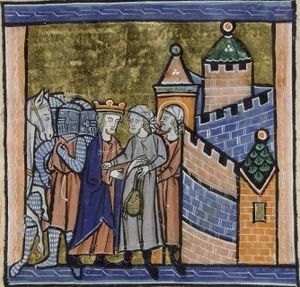 Иоанн II Комнин торгуется с эмиром Шейзара, манускрипт XIII века.